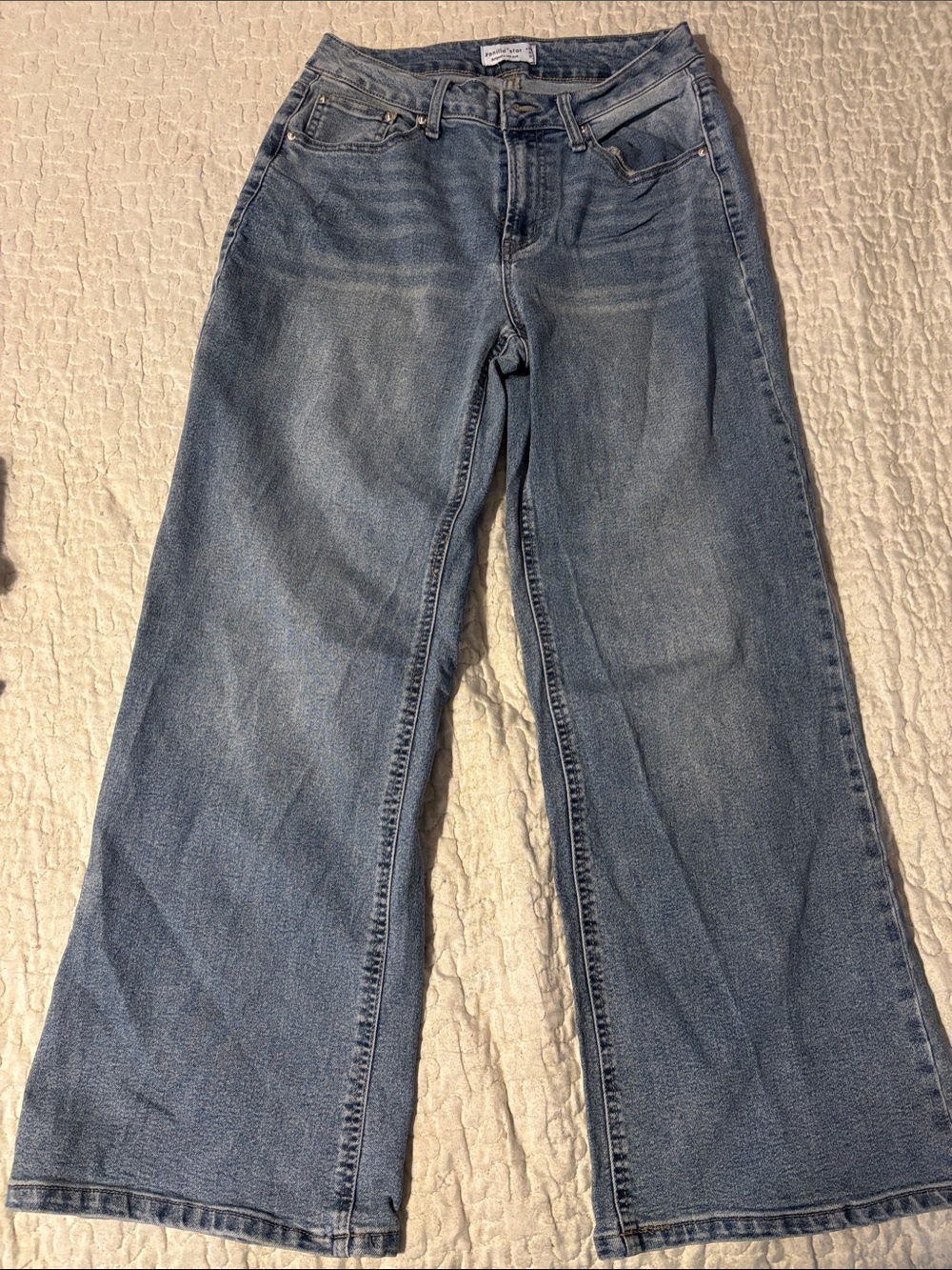Vanilla Star Women's Wide Flare Jeans in Light Blue Wash